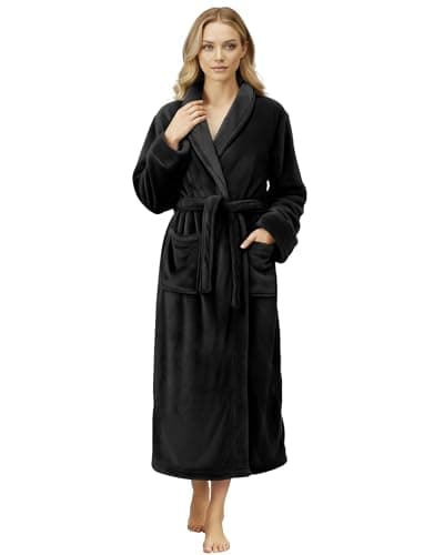 NY Threads Women's Fleece Bathrobe Shawl Collar Soft Plush Robe Spa Robe (Medium, Black)