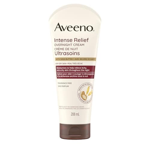 Aveeno Crème de nuit soulagement intense - Beurre de karité, avoine colloïdale - Lotion pour peau sèche - Sans parfum, 208 ml