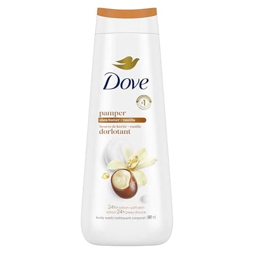Dove Body Wash Pamper Beurre de karité et vanille Nettoyant hydratant 24 heures pour peau douce en lotion, 591 ml