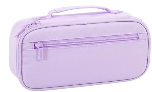 Betarami Trousse à crayons violette avec poignée, trousse de papeterie portable, pochette à crayons, grande trousse à crayons pour la maison, l'école et le bureau