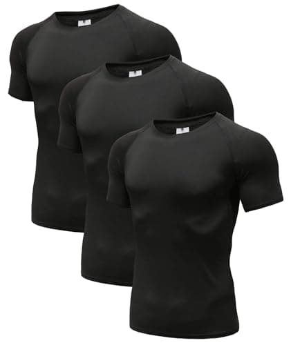 Holure pour hommes (paquet de 3) entraînement athlétique compression t-shirt uni à manches courtes athlétique noir 01-S