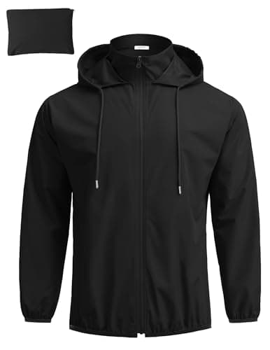 COOFANDY Veste de Pluie Pliable pour Hommes avec Capuche imperméable légère imperméable Camping Coupe-Vent extérieur Noir X-Large