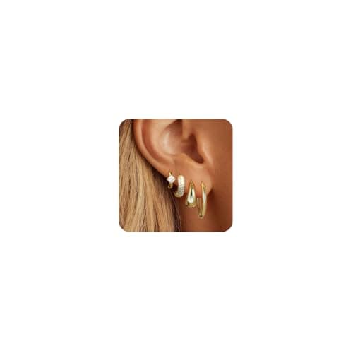 Small Gold Hoop Earrings Set for Women, 14K Gold Plated Lightweight Earrings Sets for Multiple Piercing, Hypoallergenic Huggie Gold Hoops Earrings...