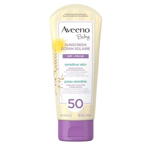 Aveeno Baby Mineral Sunscreen Lotion SPF 50-100% Naturally Sourced Zinc Oxide for Sensitive Skin - Water Resistant - 88 mL