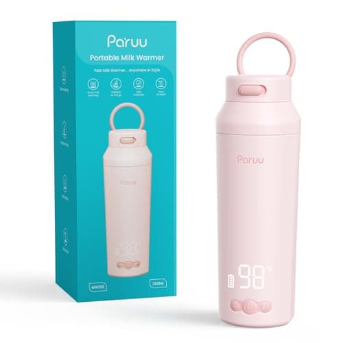 Paruu Chauffe-biberon portable pour les voyages, bouche large facile à nettoyer, chauffe-lait portable avec chauffage rapide pour l'alimentation nocturne, contrôle à 7 températures, grand...