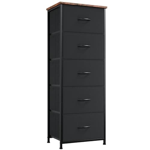 Somdot Tall Dresser for Bedroom with 5 Drawers, Storage Chest of Drawers with Removable Fabric Bins for Closet Bedside Nursery Laundry Living Room...