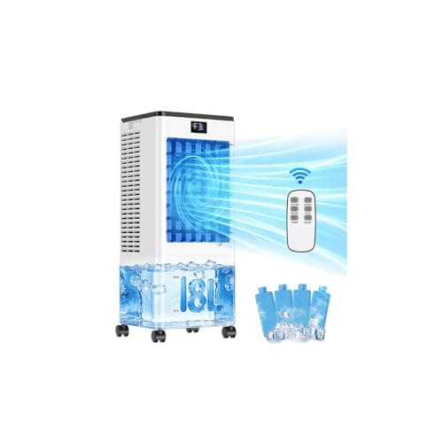 Portable Air Conditioners, Evaporative Air Cooler with Remote & LED Display, 120° Oscillation, 12H Timer, 3 Speeds & 4 Modes, 60W Energy-Efficient,...