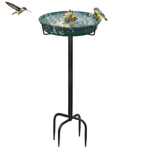 YALINKA 35.5In Freestanding Birdbaths Bowl Outdoor, Standing Garden Bird Bath Bird Feeder Bowl with Metal Stake, Detachable Decoration Spa...