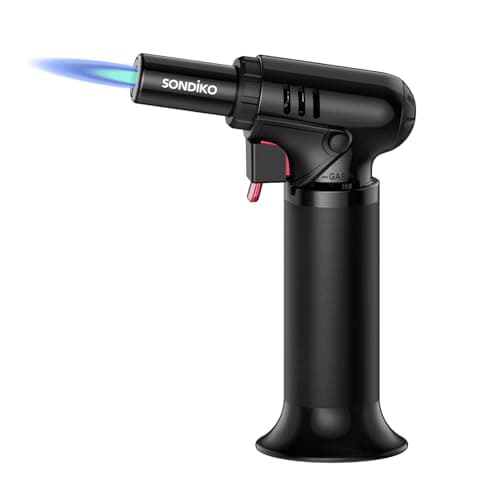 Sondiko Blow Torch with Fuel Gauge, Refillable Butane Torch Lighter with Safety Lock and Adjustable Flame, One-Handed Operation, Fit All Butane...