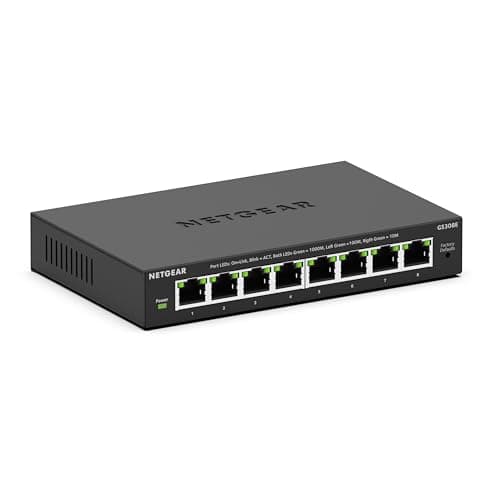 NETGEAR Switch Gigabit Ethernet Plus 8 ports (GS308E) – Support de bureau ou mural, hub réseau domestique, répartiteur Ethernet de bureau, fonctionnement silencieux