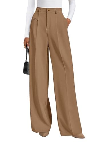 PRETTYGARDEN Pantalon habillé à jambe large pour femme 2026 Business Casual Flowy Work Palazzo Pantalon taille haute (Kaki, X-Large)