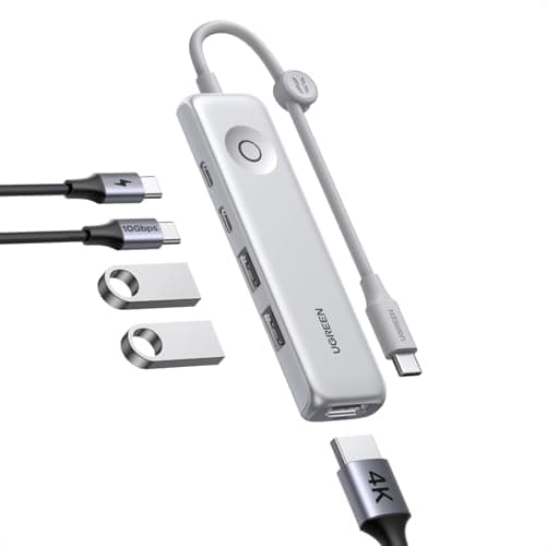 UGREEN USB C Hub 10Gbps Data Transfer, 4K@60Hz HDMI, 100W Power Delivery, 5-in-1 Slim Portable Multiport Adapter with Lock-Screen Button & Cable...