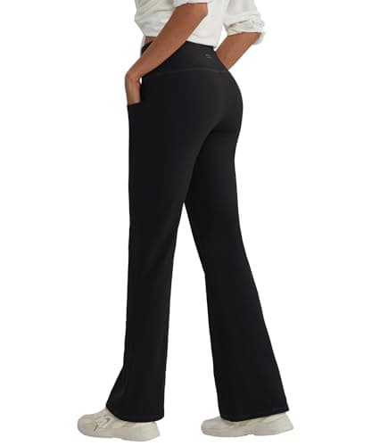 ALONG FIT Leggings pour femmes, pantalon de yoga évasé taille haute avec poches, coupe bootcut, jambe large, contrôle du ventre, 76,2 cm