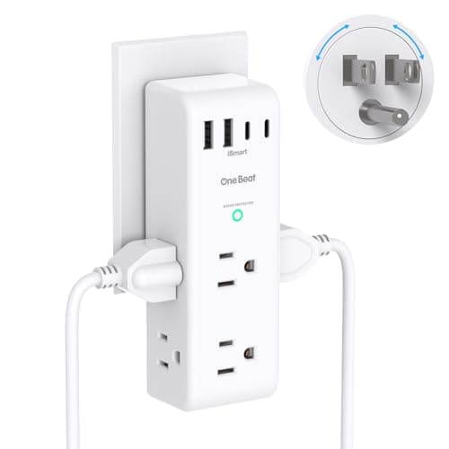 Surge Protector Outlet Extender - with Rotating Plug, 6 AC Multi Plug Outlet with 4 USB Ports (2 USB C), 1800 Joules, 3-Sided Swivel Power Bar with...
