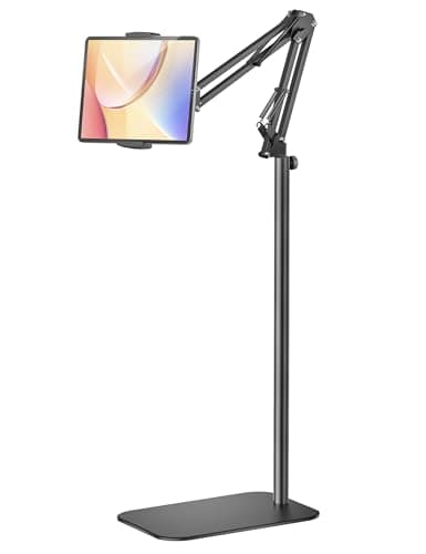 Tablet Floor Stand, 360-Degree Rotatable Metal Tablet Holder Stand, Adjustable Height and Angle iPad Stand,Universal Tablet Holder for...