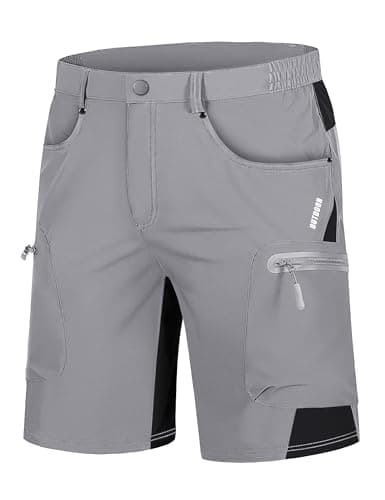 TACVASEN Cargo Shorts for Men Casual Stretch Waist Hiking Shorts Waterproof Walk Summer Short with 5 Zipper Pockets Relaxed Fit Golf Shorts Light Gray
