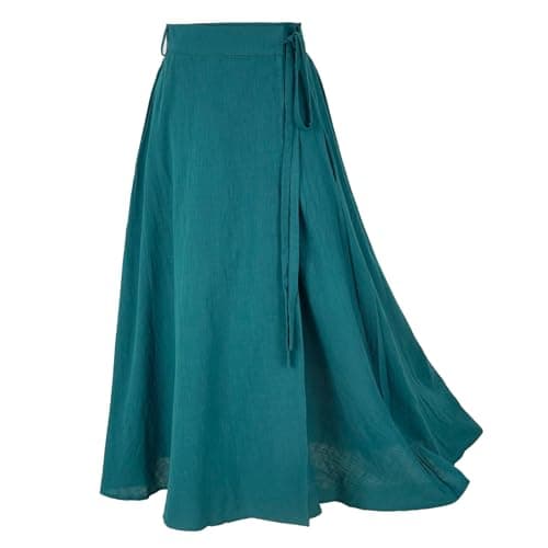 Rainday Jupe portefeuille en lin grande taille pour femme, jupe longue décontractée, jupe trapèze vintage en lin, Z2973xgn, X-Large