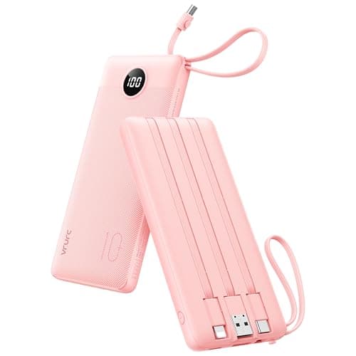 Chargeur portable VRURC 10 000 mAh, banque d'alimentation mince pour iPhone, batterie avec écran LED, 5 sorties 2 entrées, câbles USB C intégrés, chargeur de téléphone...