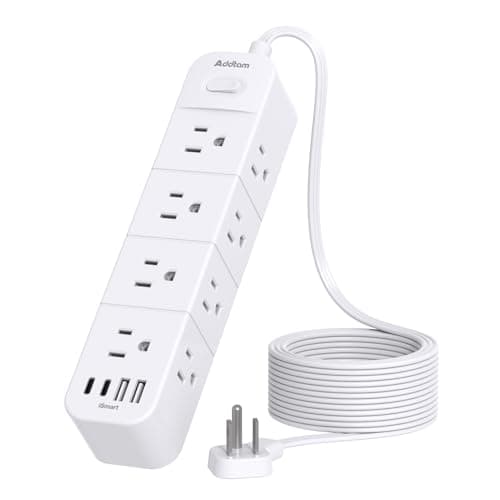Power Bars Surge Protector, Extension Cord 15FT with 12 Outlets 4 USB Ports(2 USB C), Flat Plug Power Strip for Home Office Dorm Room Essentials