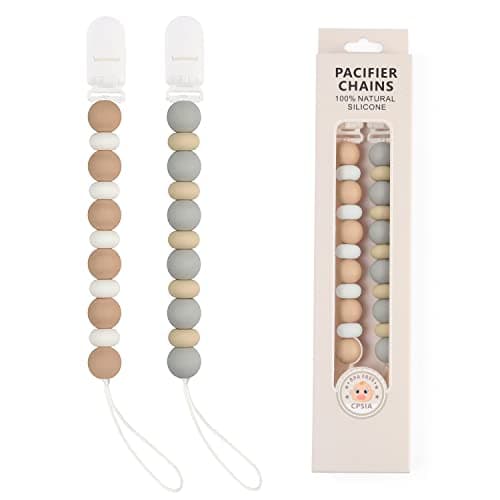 Attaches-sucettes, 2 attache-sucettes en silicone, attache-tétine sans BPA, porte-sucette pour nouveau-né, bébé garçon, fille, cadeaux (C-gris)