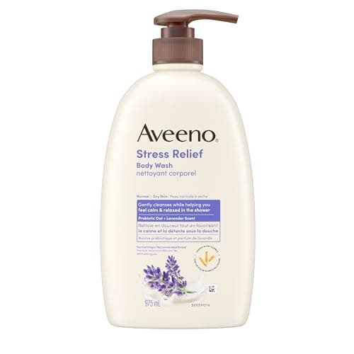 Aveeno Gel douche anti-stress, lavande, camomille, huile d'ylang ylang, avoine, nettoyant pour la peau, 975 ml