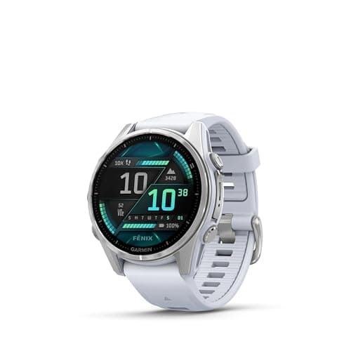Garmin fēnix 8 – 43 mm, AMOLED, montre intelligente GPS multisports haut de gamme, autonomie longue durée, classée plongée, lampe de poche LED intégrée, argent avec...