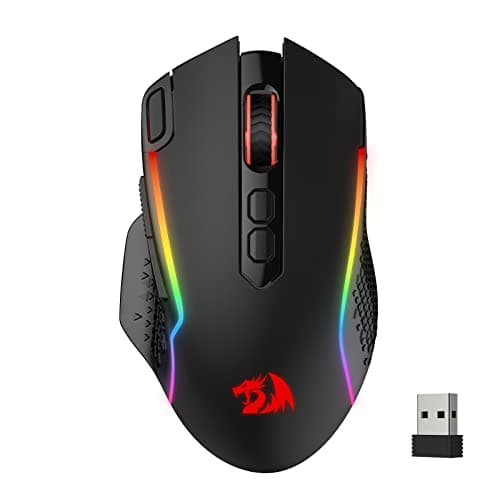 Souris de jeu sans fil Redragon M810 Pro, souris filaire/sans fil 10 000 DPI avec touche de tir rapide, 8 boutons macro, capacité d'alimentation durable de 45 heures et RVB...