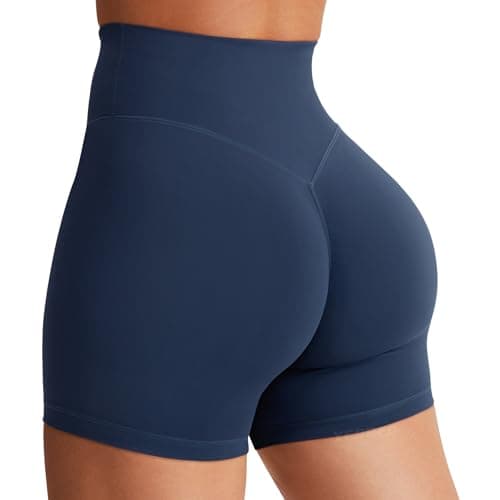 YEOREO Women's Biker Shorts 3.6" /4.5" Workout Gym Shorts Craze High Waist Tummy Control Hidden Scrunch Running Yoga Navy Blue S