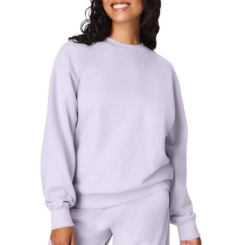 Hanes Originals Fleece, Midweight Sweatshirt for Women, Placed Flowers, Urban Lilac, Medium