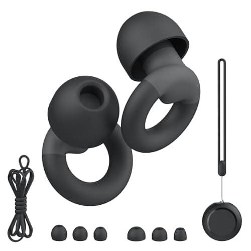 Bouchons d'oreilles JUSTRVN pour dormir et réduire le bruit - Bouchons d'oreilles en silicone souple avec 7 paires d'embouts et un cordon de connexion, protection auditive pour...