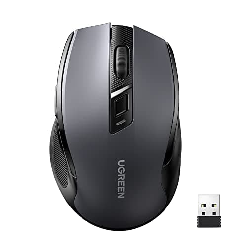 Souris sans fil et ergonomique UGREEN, 2,4 G avec connexion 49 pieds, 4000 DPI 6 boutons Mode veille automatique, compatible avec ordinateur portable PC Mac...