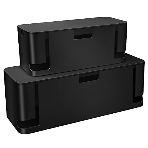 Cable Management Box Black, 2Pack Cord Organizer Box - Extra Large and Medium Size, Cord Hider to Conceal Power Strips on Desk or Floor, Made from...