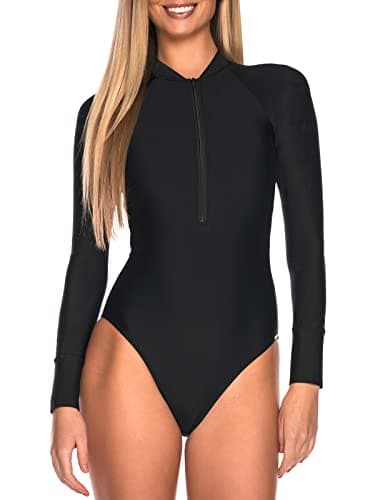 RELLECIGA Rashguard noir à manches longues pour femme, une pièce, petit