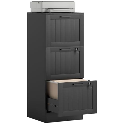 HOMCOM 3 Drawer File Cabinet with Lock, Vertical Filing Cabinet with Adjustable Hanging Bars for A4 and Letter Size File Folders, Printer Stand...