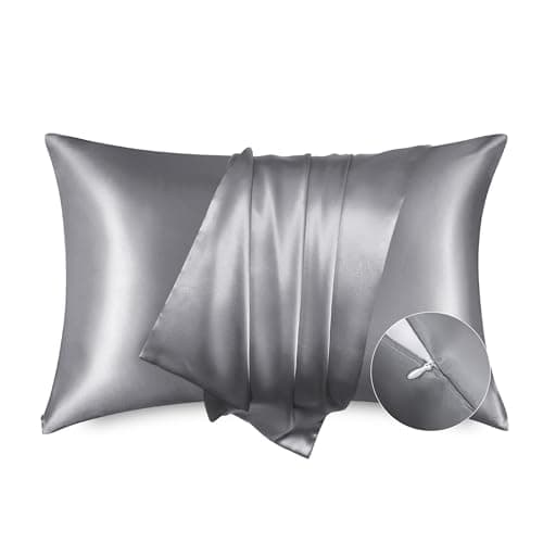 Bedsure Lot de 2 taies d'oreiller en satin Queen Size, similaires aux taies d'oreiller en soie, housses de taie d'oreiller soyeuses avec fermeture éclair cachée pour les cheveux et la peau, cadeaux pour...