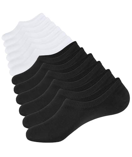 Closemate Men and Women No Show Socks Low Cut Non Slip Cotton Invisible Casual Socks 3-6 Pairs (3 Black 3 White, Size M)