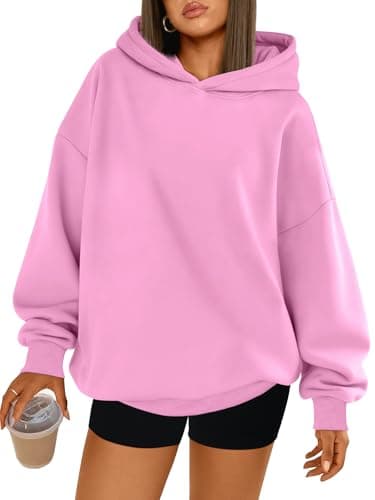 Trendy Queen Womens Oversized Hoodies Comfortable Autumn Outfits 2025 Casual Fleece Tops with Pockets, Pink, S