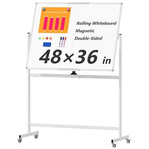 Neatsure Large Rolling Whiteboard on Wheels, 48" x 36" Double-Sided Mobile White Board with Stand, 4' x 3' Portable Standing Magnetic Dry Erase...