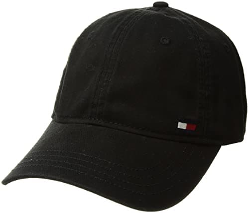 Tommy Hilfiger Men's Dad Hat Billy Corner Flag Cap, CS Deep Woven Black, O/S