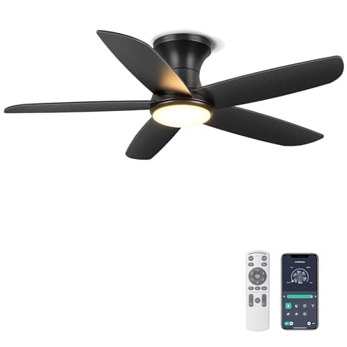 Ohniyou Ventilateur de plafond avec lumières, ventilateurs de plafond encastrés de 46 po avec lumière, télécommande et contrôle par application, profil bas, réversible, 3CCT, variable, silencieux DC...