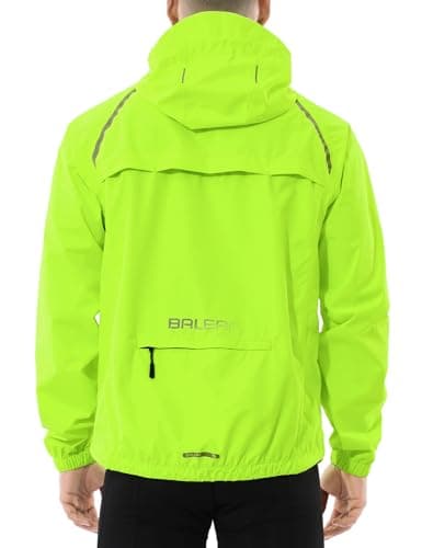 baleaf Veste de pluie pour homme coupe-vent imperméable équipement de course à pied golf VTT capuche légère réfléchissante jaune fluo M