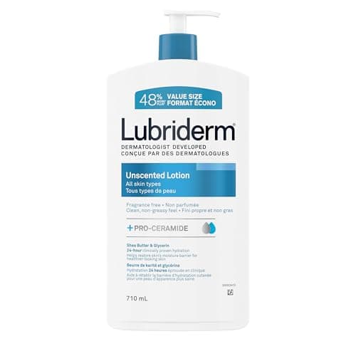 Lubriderm Lotion non parfumée, beurre de karité et glycérine, peau sèche, mains, hydratant visage, sans parfum, 710 ml