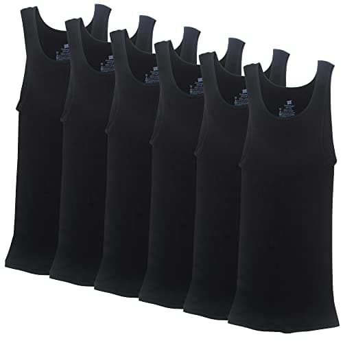 Hanes Mens ComfortSoft 6 Pack FreshIQ Tagless A-Shirts Undershirt, BLACK, Medium US