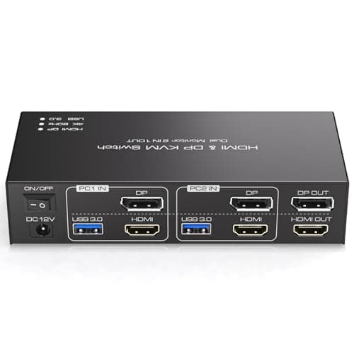 HDMI+Displayport KVM Switch 2 Monitors 2 Computers 4K@60Hz KVM Switcher Dual Monitor for 2 PC Share 2 Monitors and 4 USB3.0 Ports Support...