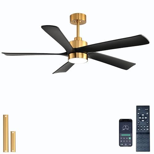 52 inch Black Ceiling Fan with Lights and Remote Control,Low Profile Fan with Dimmable 3 Color temperatures LED,6 Speed,5 Blades Modern Ceiling Fan...