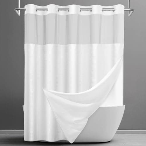 No Hook Shower Curtain with Snap in Fabric Liner- Hotel Style Waffle Weave Shower Curtains with See Through Top Window for Bathroom, Waterproof &...