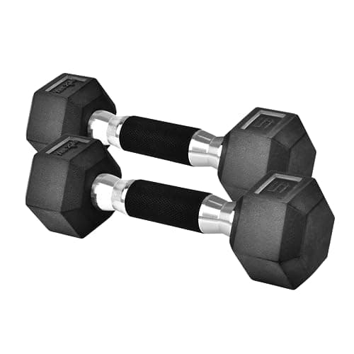Yes4All 5lbs Pair Rubber Grip Encased Hex Dumbbell, Anti-Slip Hand Weights for Exercise & Fitness
