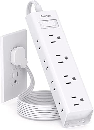 Barre d'alimentation à prise plate, rallonge plate ultra fine avec parasurtenseur 900J - Addtam 12 prises multiples largement AC sur 3 côtés, support mural de 5 pieds, bureau...