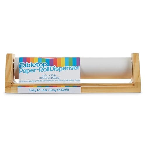 Melissa & Doug Wooden Tabletop Paper Roll Dispenser with 12” x 75-Foot White Bond Paper & Roller, Art Supplies for Drawing, Painting, Crafting &...