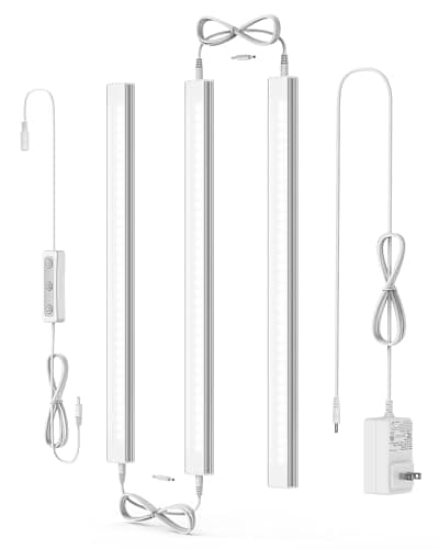 ASOKO Lumière LED sous-meuble à brancher, blanc naturel à intensité variable 4500K, paquet de 3 lumières LED connectables sous comptoir de 12 pouces pour cuisine, étagère,...